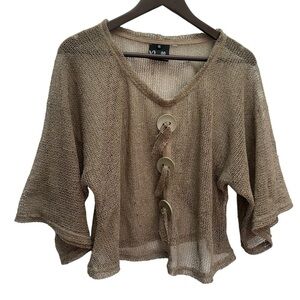 Noelle Beige One Size Loose Knit Big Button Sweater Top